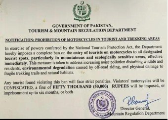 GB Tourism Department Clarifies Fake Notification on Motorcycle Ban in Tourist Areas